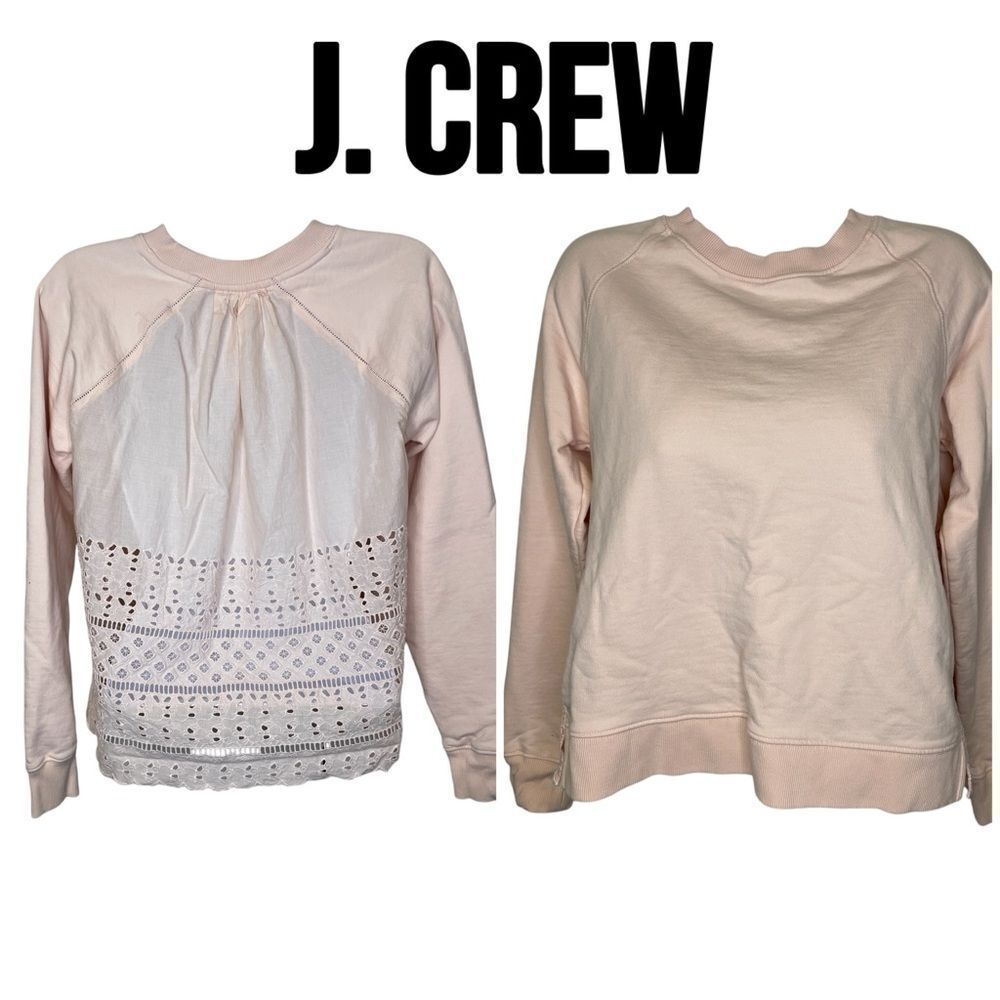 J. Crew Women's Crew Neck Sweater Blush Pink with Eyelet Lace Back Size XS